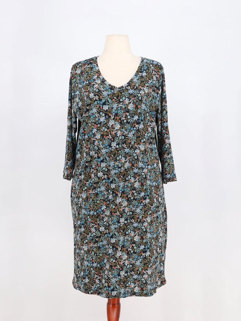 J. JILL Floral V- Nec Jersey Dress Multi Color Size L
